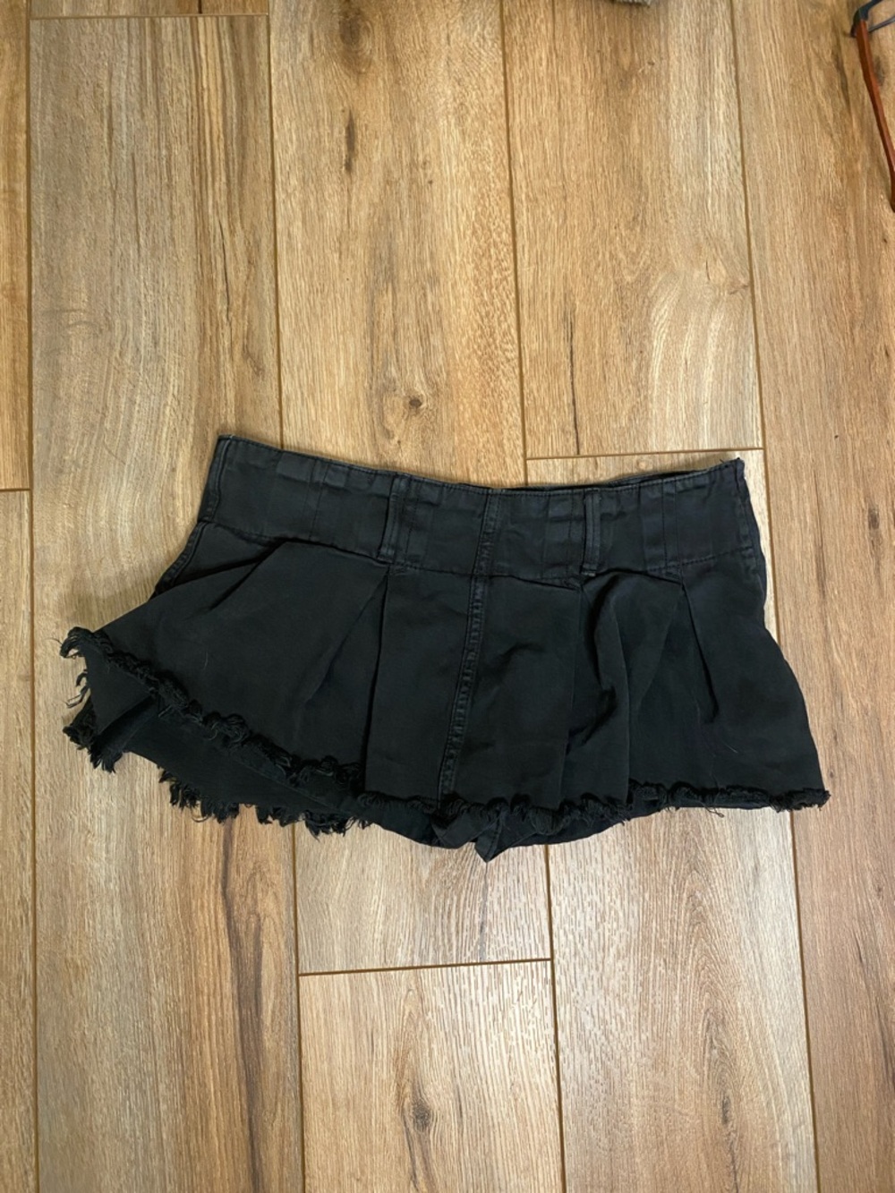 Free People Black Mini Pleated Frayed Hem Skirt with Built-in Shorts Casual